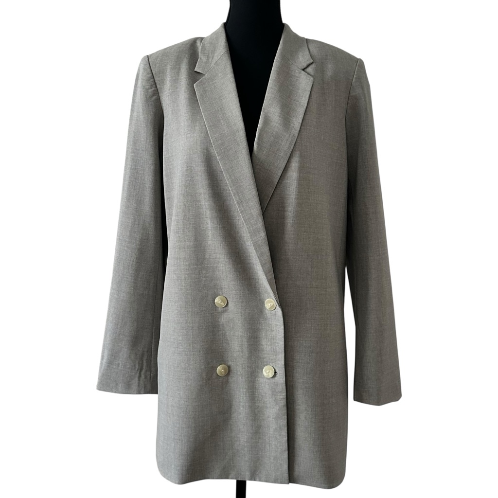 Babaton Light Gray Double-Breasted Blazer Size M